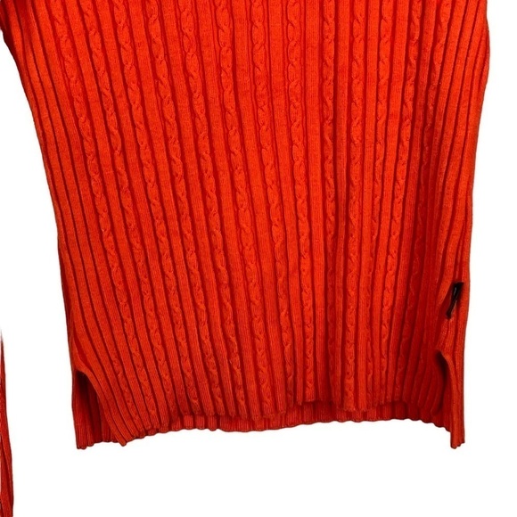 OBERMEYER DIVINE MOCK NECK ORANGE RIBBED CABLE KNIT STRETCH PULLOVER SKI SWEATER - Picture 9 of 14